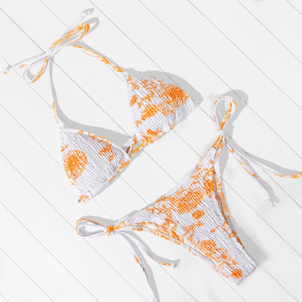 Orange Flower Micro String Bikini