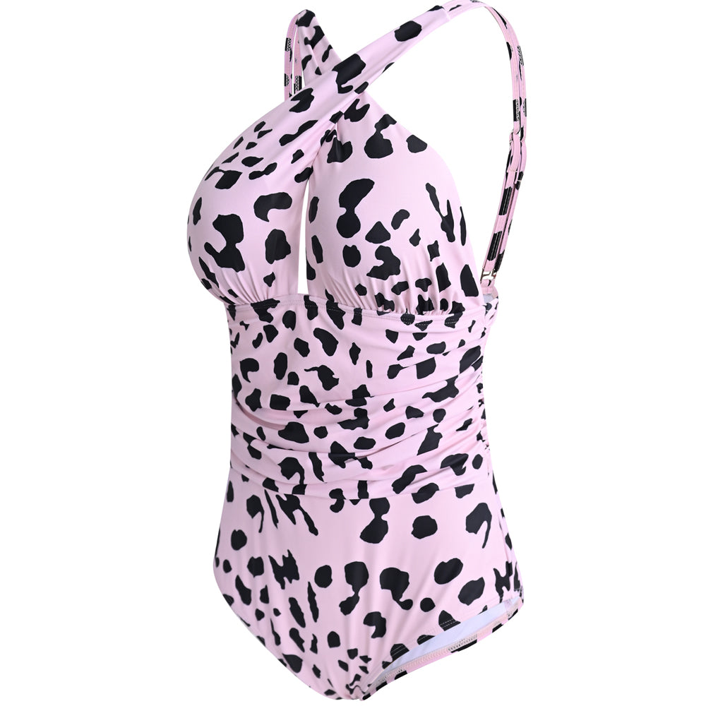 Pink Cheetah Ruched Swimsuit