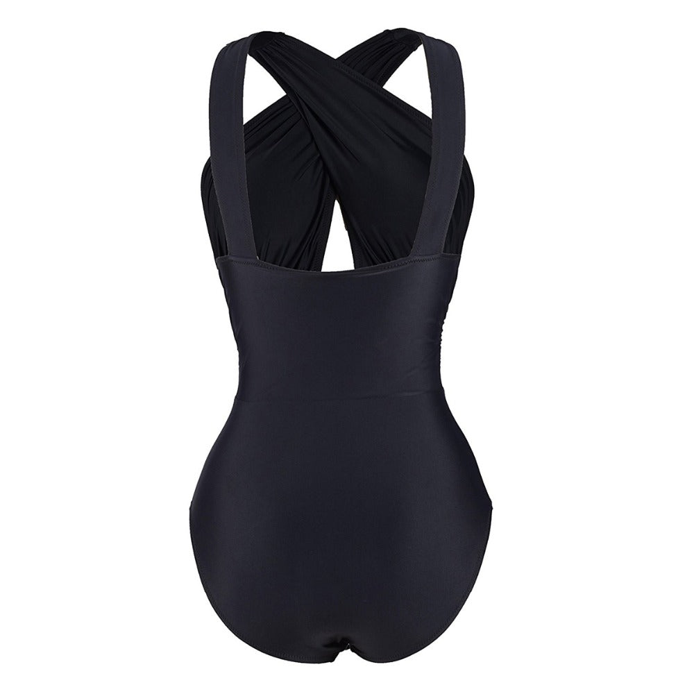 Black Cross Top Ruched Swimsuit