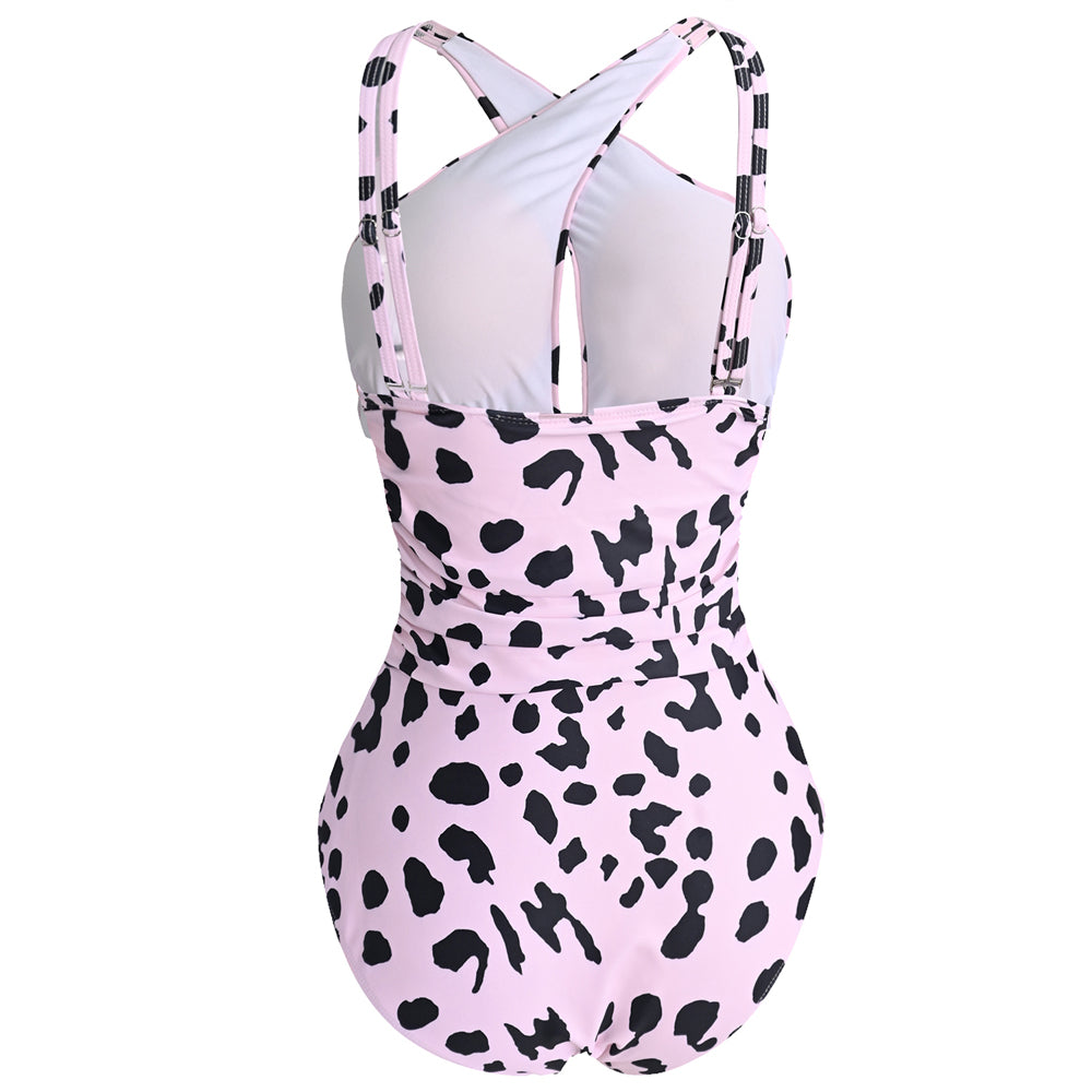 Pink Cheetah Ruched Swimsuit