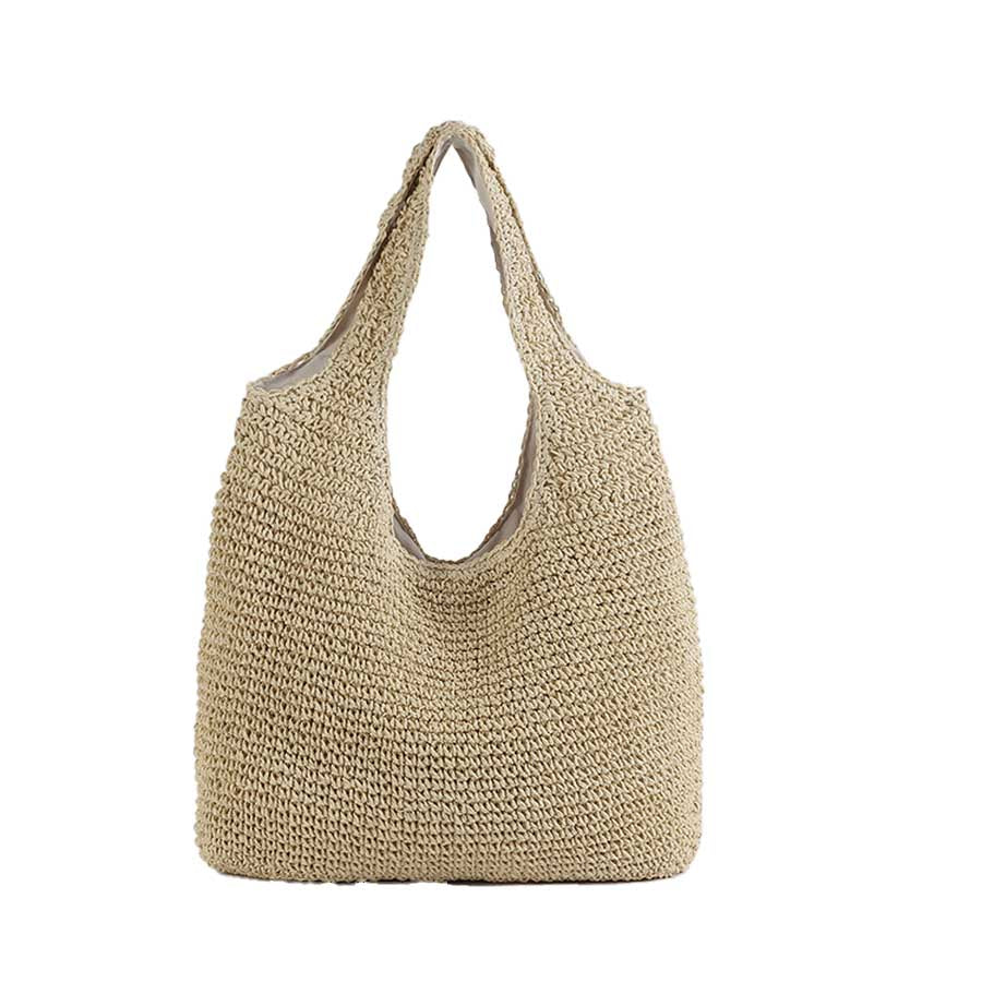 Unbranded Woven Raffia Mesh Tote Shoulder Bag Olive Taupe Straw Bag