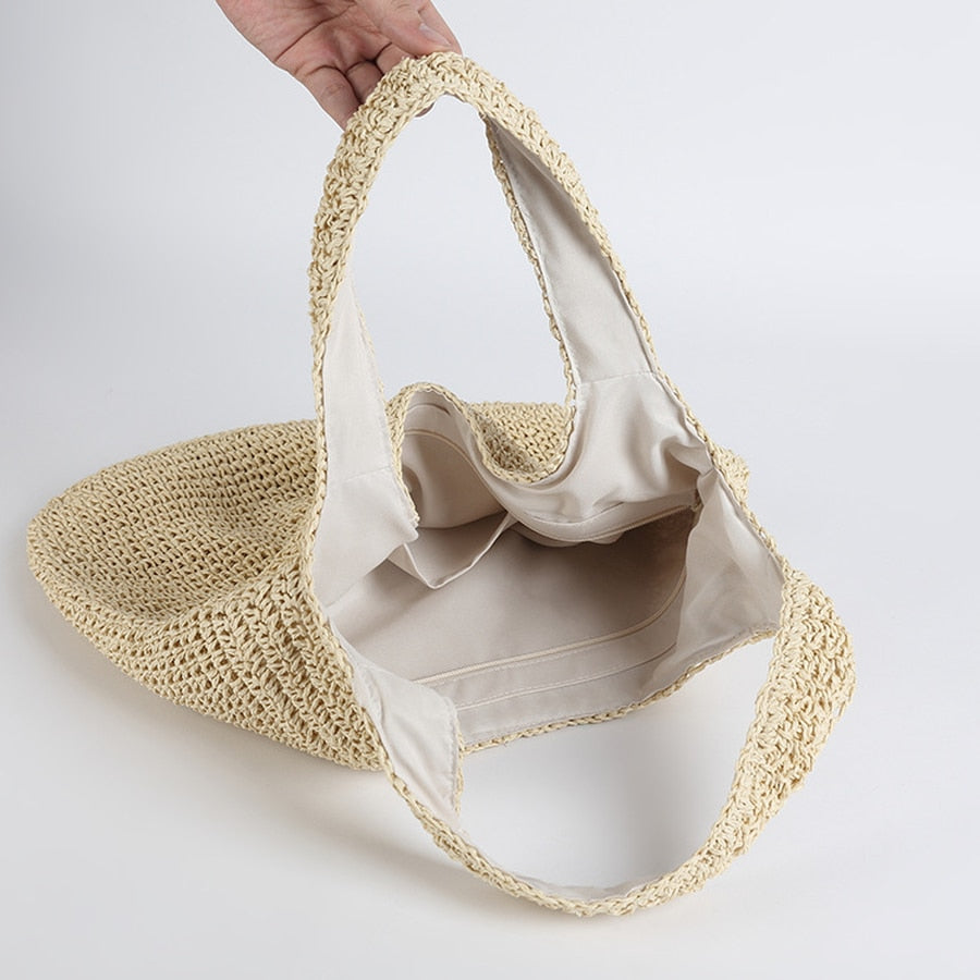 Brown Summer Straw Woven Tote Bag