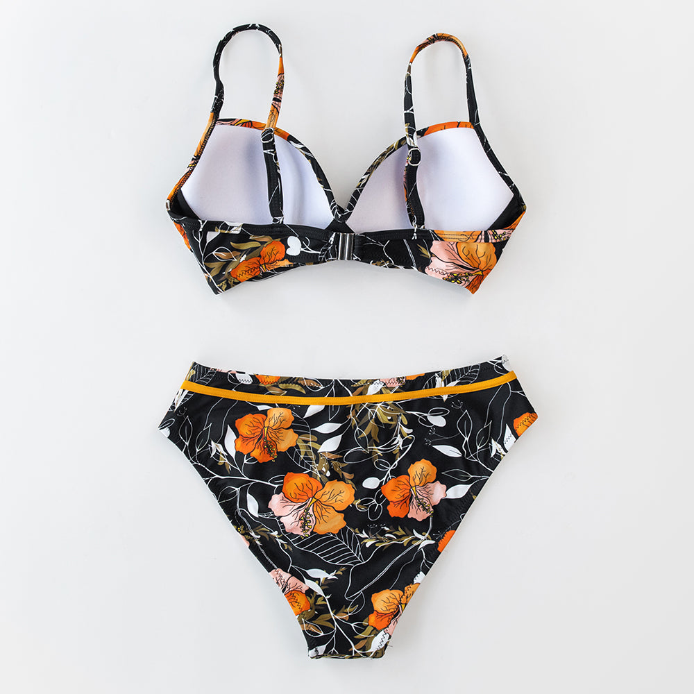 Orange and Black Cross Top Bikini