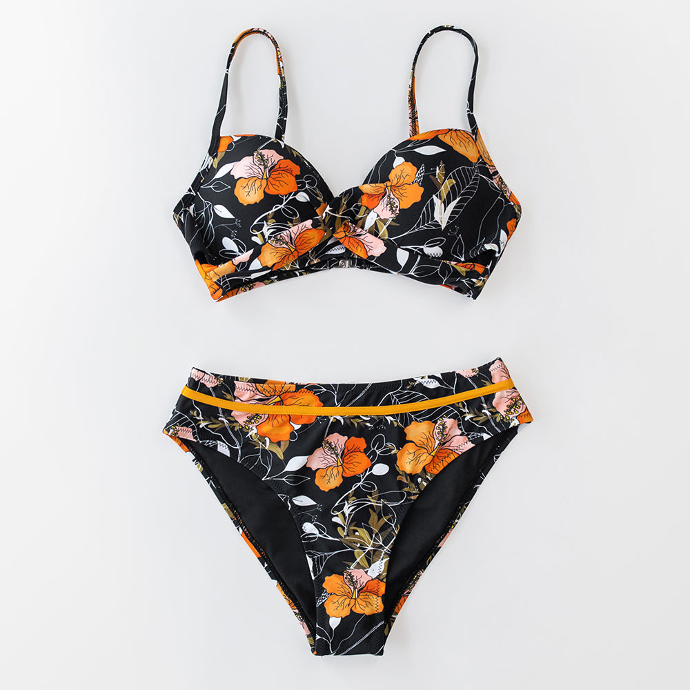 Orange and Black Cross Top Bikini