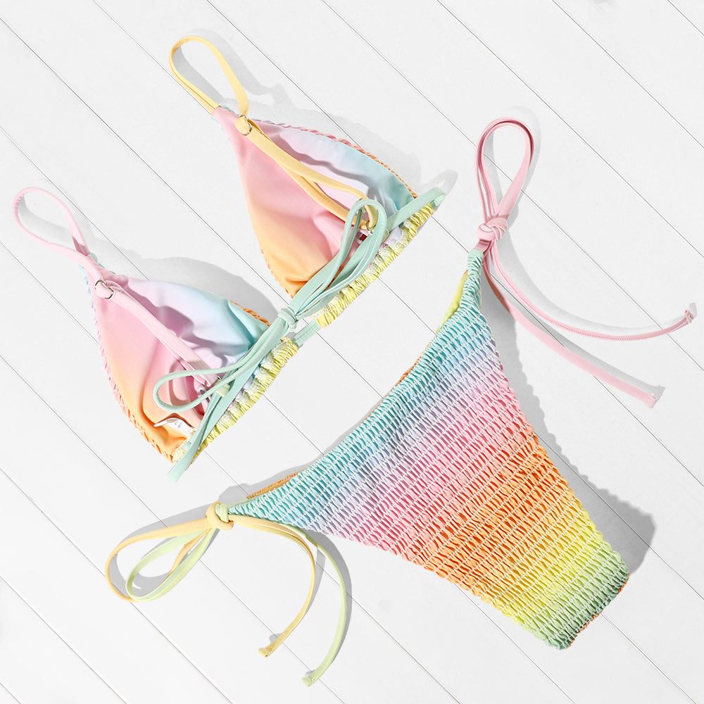 Brazilian Rainbow Micro Ruffled String Bikini
