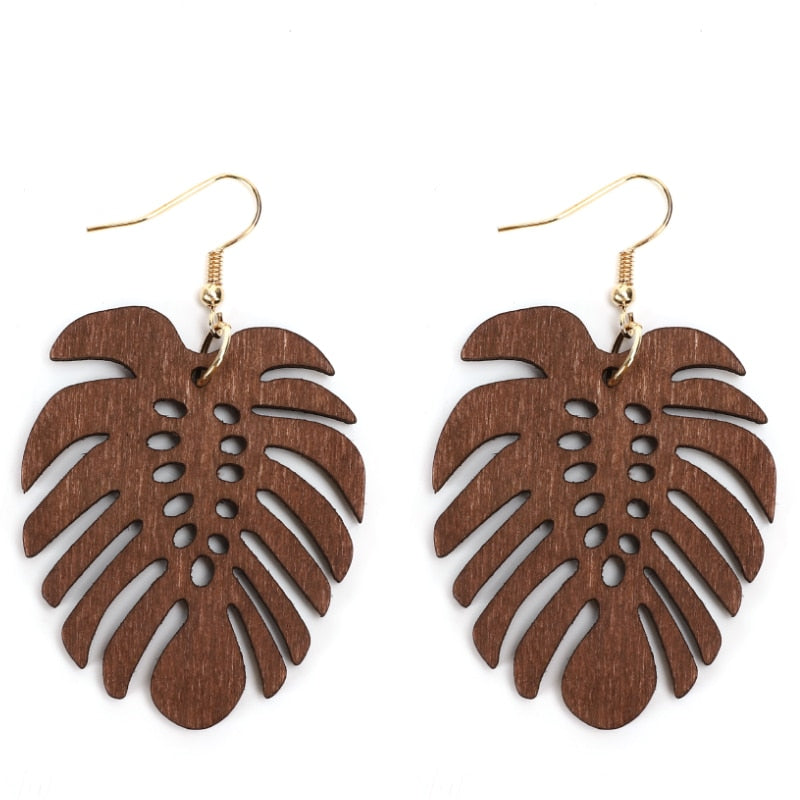 Natural Wooden Tree Leaf Earrings